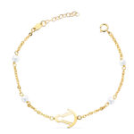 18K PULSERA ORO AMARILLO SILUETA VIRGEN ROCIO 14X11 MM CON PERLAS, LARGO: 15 3 CM