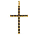 18K CRUZ ORO AMARILLO CON CIRCONITA NEGRAS 37 X 19 MM, ANILLA FIJA