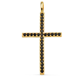 18K CRUZ ORO AMARILLO CON CIRCONITA NEGRAS 37 X 19 MM, ANILLA FIJA