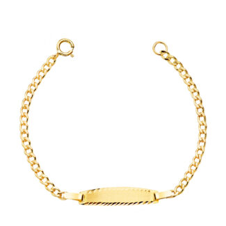 18K ESCLAVA ORO AMARILLO BARBADA HUECA, ANCHO: 2MM, PLACA CHAPA: 19X4MM, LARGO 12CM