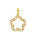 18K COLGANTE ORO AMARILLO FLOR CERCO CON CIRCONITA 15X15 MM