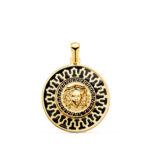 18K MEDALLA ORO AMARILLO MEDUSA GRECA Y MOTIVO CON ESMALTE NEGRO, 20 MM