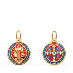 18K ESCAPULARIO ORO AMARILLO SAN BENITO MONJE EN BRILLO ESMALTADO, 14 MM