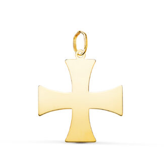 18K COLGANTE ORO AMARILLO CRUZ TEMPLARIA SILUETA EN BRILLO, 22 X 20 MM