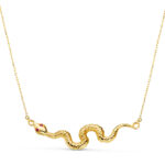 18K COLGANTE ORO AMARILLO SERPIENTE OJOS CIRCONITAS ROJAS 40X9 MM, CADENA FORZADA: 45-5 CM