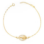 18K PULSERA ORO AMARILLO VIRGEN MILAGROSA ESMALTE BLANCO 13X10 MM, CADENA TALLADA: LARGO: 17-3 CM