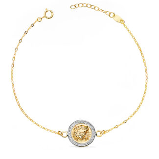 18K PULSERA ORO BICOLOR MEDUSA BRILLO 12MM CADENA TALLADA, LARGO: 18-3 CM