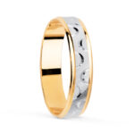 18K ALIANZA ORO BICOLOR TALLADA Y BORDES EN BRILLO, ANCHO: 4 MM, TALLA: 32