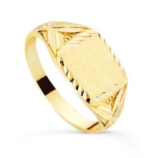 18K SELLO ORO AMARILLO CADETE MACIZO Y TALLADO, ZONA GRABADO: 10X9 MM