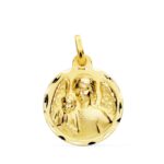 18K MEDALLA ORO AMARILLO ANGEL DE LA GUARDA CON NIÑO TALLADA 18 MM