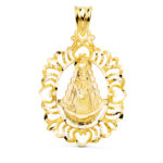 18K MEDALLA ORO AMARILLO VIRGEN DEL ROCIO CERCO TALLADO 30X22 MM