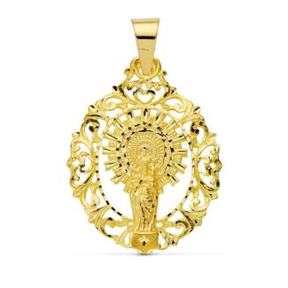 9K MEDALLA ORO AMARILLO VIRGEN PILAR ORLA 39X30 MM