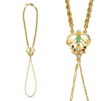 18K PULSERA ORO AMARILLO INDIA PIÑA Y CORDON