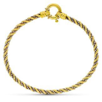 18K PULSERA CORDON ORO BICOLOR CON CADENAS Y BOLITAS, 3,5M