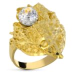 18K SELLO ORO AMARILLO MACIZO CABALLERO MAGO BOLA CRISTAL, 30 X 23 MM