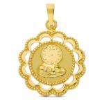 18K MEDALLA ORO AMARILLO NIÑO Y RELOJ 26X22 MM