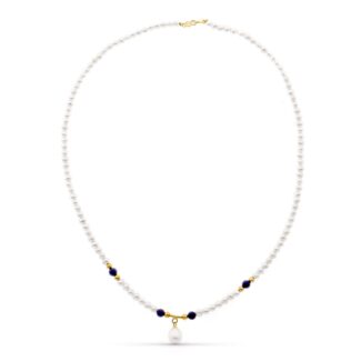 18K GARGANTILLA ORO AMARILLO PERLA CONCHA NATURAL Y LAPIZLAZULI