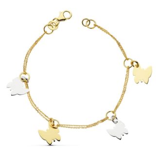 18K PULSERA BICOLOR MARIPOSAS 19,5CM