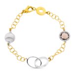 18K PULSERA ORO BICOLOR ESLABONES PIEDRA FUME, ANCHO 10 MM LARGO 19CM