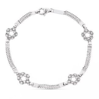 18K PULSERA ORO BLANCO FLORES ANCHO 8 MM LARGO 19,5 CM