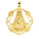 18K MEDALLA ORO AMARILLO VIRGEN DEL ROCIO PANDERETA 38X34 MM