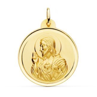 18K MEDALLA ORO AMARILLO CRISTO SAGRADO CORAZON DE JESUS BISEL 30 MM