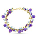 18K PULSERA ENTREPIEZAS ORO AMARILLO TURQUESAS Y AMATISTAS