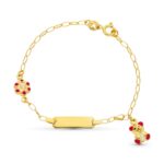 18K ESCLAVA ORO AMARILLO OSO Y FLOR ESMALTE 13CM