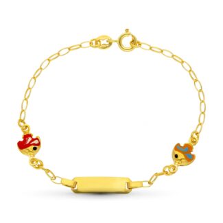 18K PULSERA ESCLAVA ORO AMARILLO PECES ESMALTE 13,5 CM