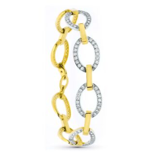 18K PULSERA ORO BICOLOR ESLABONES CIRCULOS Y CIRCONITAS