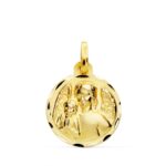18K MEDALLA ORO AMARILLO ANGEL DE LA GUARDA CON NIÑO TALLADA 16 MM