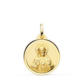 18K MEDALLA ORO AMARILLO CRISTO SAGRADO CORAZON DE JESUS BISEL 18 MM