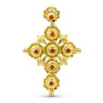 18K CRUZ ORO AMARILLO MANTILLA ARQUILLOS, 71X47 MM