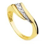 18K SORTIJA ORO BICOLOR ONDAS CON CIRCONITAS, ANCHO: 7MM