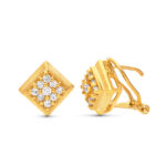 18K PENDIENTES ORO AMARILLO ROMBO, 11X11 MM CIERRE OMEGA