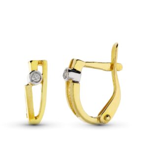 18K PENDIENTES ORO BICOLOR DIAMANTES TALLA BRILLANTE 10X3 MM CIERRE CATALAN