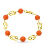 18K PULSERA ORO AMARILLO JAULAS Y CORAL FINO JAPONES 10,5 MM 20CM
