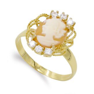 18K SORTIJA ORO AMARILLO CON CAMAFEO Y CIRCONITAS, MEDIDA: 15 X 13 MM