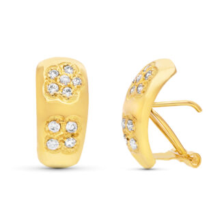18K PENDIENTES ORO AMARILLO FLORES CIRCONITA 17X8 MM CIERRE OMEGA