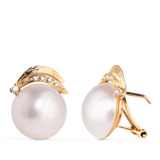 18K PENDIENTES ORO AMARILLO PERLA JAPONESA 14,5 MM, MEDIDA: 19X15 MM, CIERRE OMEGA