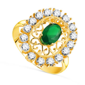 18K SORTIJA ORO AMARILLO CALADA CON PIEDRA VERDE 7X5 MM CON CIRCONITAS, MEDIDA: 19X16 MM,