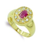 18K SORTIJA ORO AMARILLO OVAL CON PIEDRA Y CIRCONITAS, ANCHO: 13,5 MM