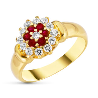 18K SORTIJA ORO AMARILLO CUAJO REDONDO CON CIRCONITAS, ANCHO: 10,5 MM