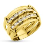 18K SORTIJA ORO AMARILLO BANDAS LISAS CON CIRCONITAS, ANCHO: 13 MM