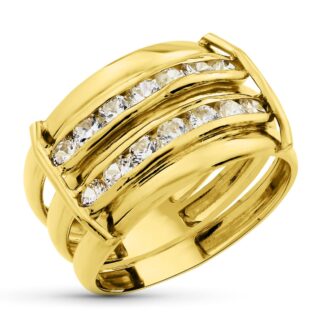 18K SORTIJA ORO AMARILLO BANDAS LISAS CON CIRCONITAS, ANCHO: 13 MM
