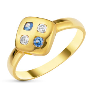 18K SORTIJA ORO AMARIILO ROMBO CON CIRCONITAS, ANCHO: 10 MM
