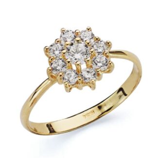 18K SORTIJA ORO AMARILLO CUAJO PIÑA CON CIRCONITAS, ANCHO: 10 MM