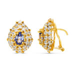 18K PENDIENTES ORO AMARILLO PIEDRA Y CIRCONITA 20X14 CIERRE OMEGA
