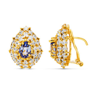 18K PENDIENTES ORO AMARILLO PIEDRA Y CIRCONITA 20X14 CIERRE OMEGA