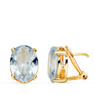18K PENDIENTES ORO AMARILLO AGUAMARINA OVAL, MEDIDA: 12X9 MM, CIERRE OMEGA